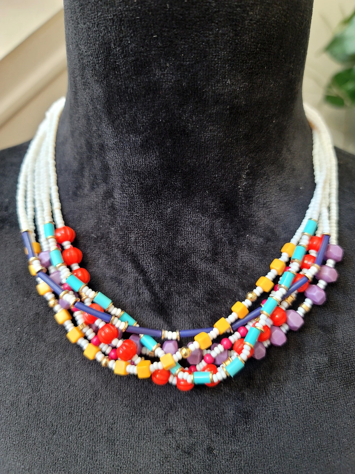 Multicolor Seed Bead Multi-Strand Choker Necklace Colorful Boho Statement